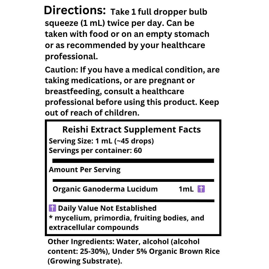 Small batch Reishi mushroom alcohol extract tincture 2 oz bottle