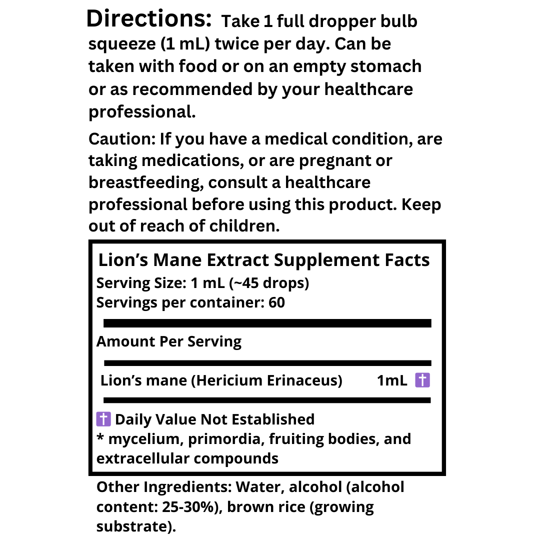 Small Batch Lion's mane mushroom alcohol extract tincture 2 oz bottle