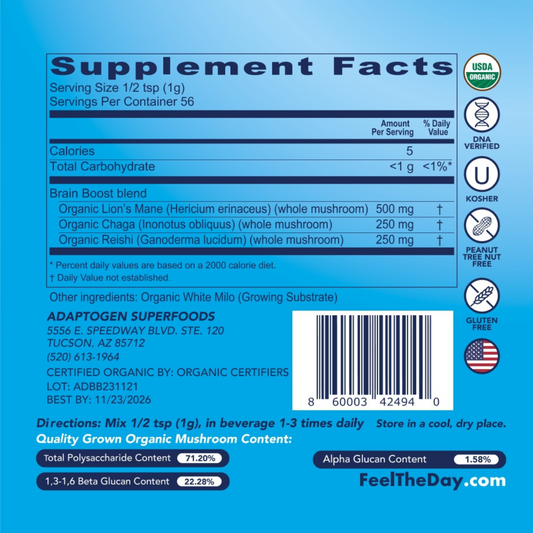 Brain Boost mushroom powder supplement