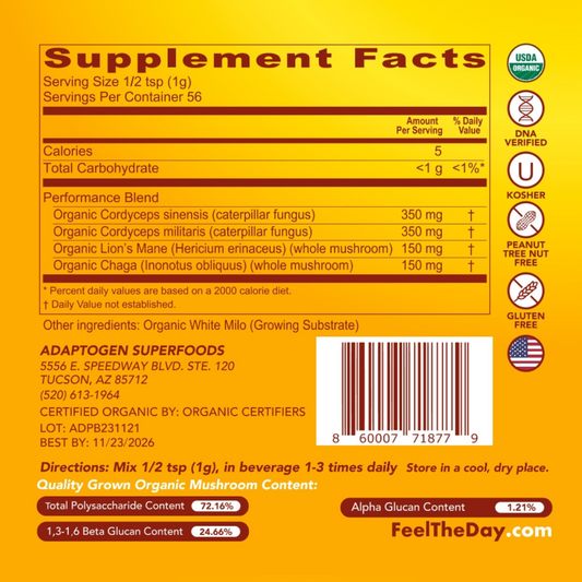 Performance mushroom powder supplement