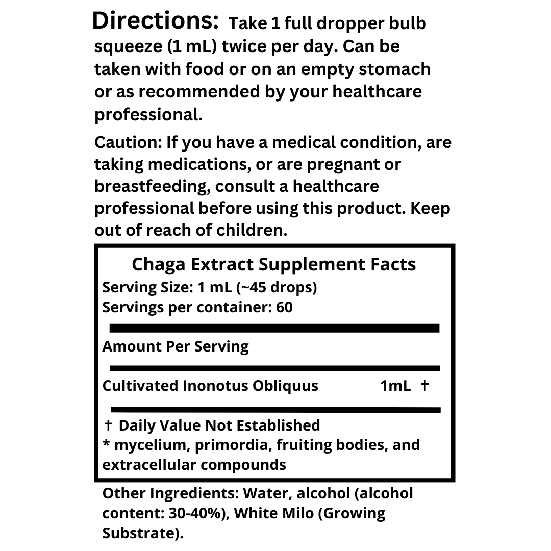 Small batch Chaga mushroom alcohol extract tincture 2 oz bottle