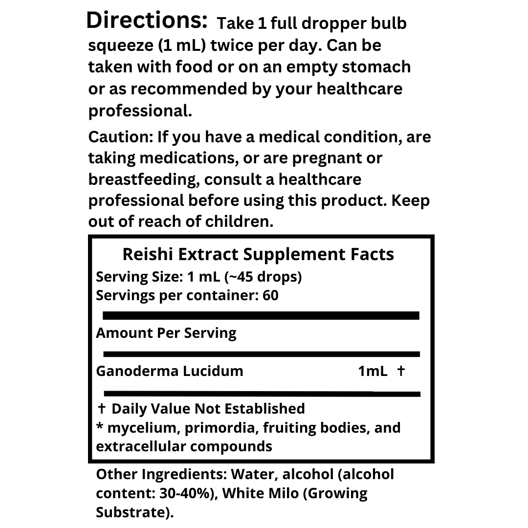 Small batch Reishi mushroom alcohol extract tincture 2 oz bottle