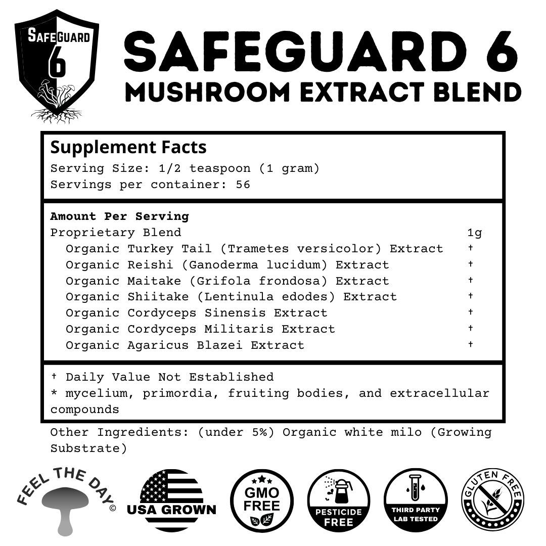 SafeGuard 6 mushroom extract powder supplement 2 oz