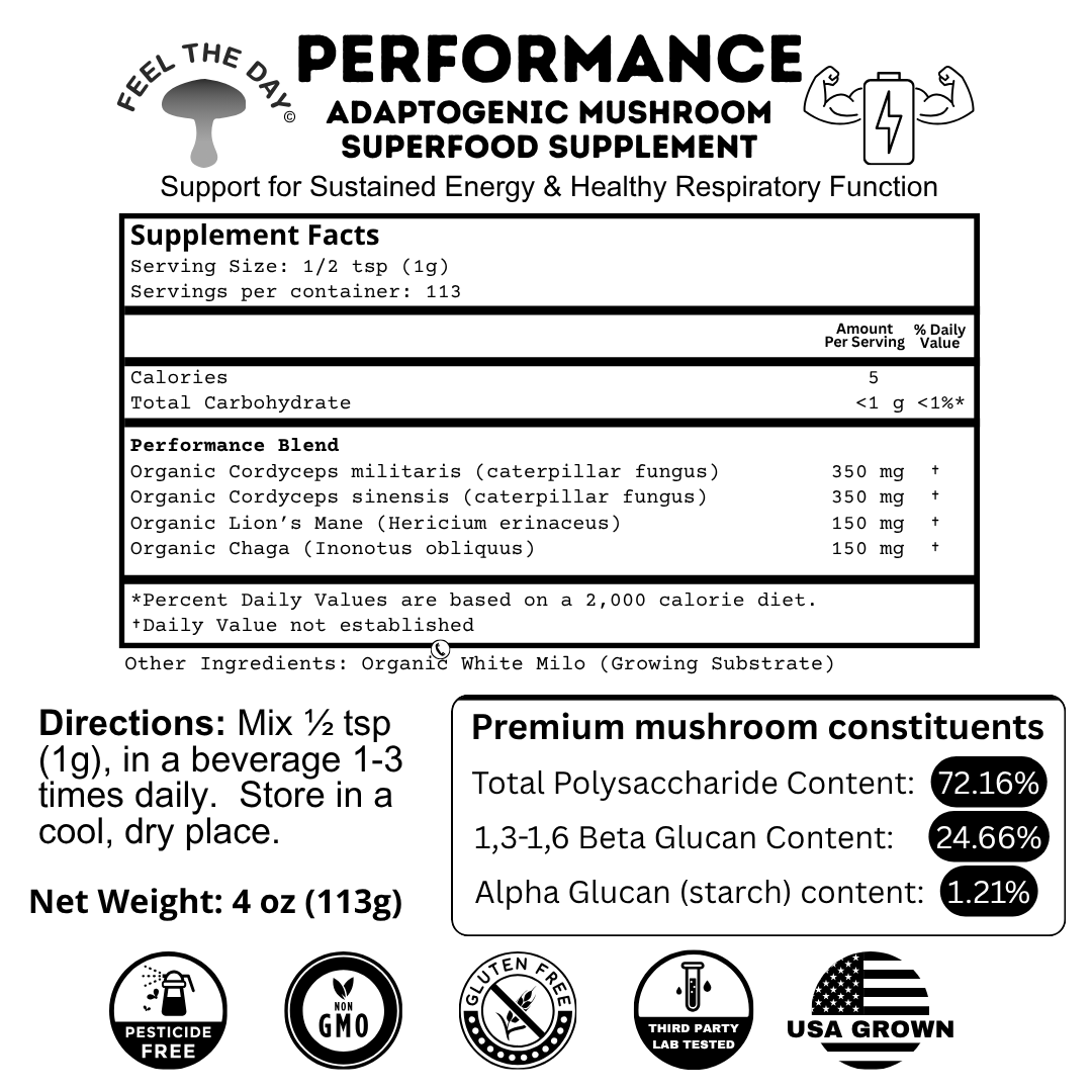 Performance mushroom powder supplement