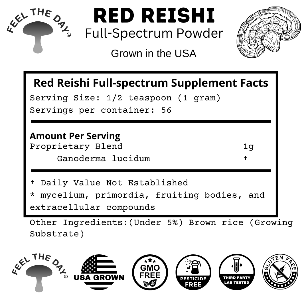 Red Reishi mushroom powder supplement 2 oz