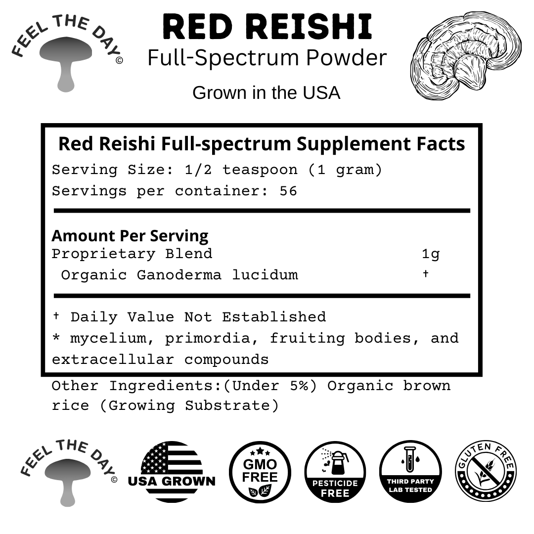 Red Reishi mushroom powder supplement 2 oz