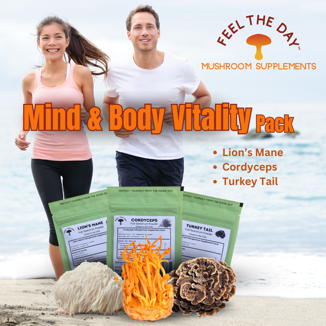 Mind & Body Vitality mushroom powder supplement pack