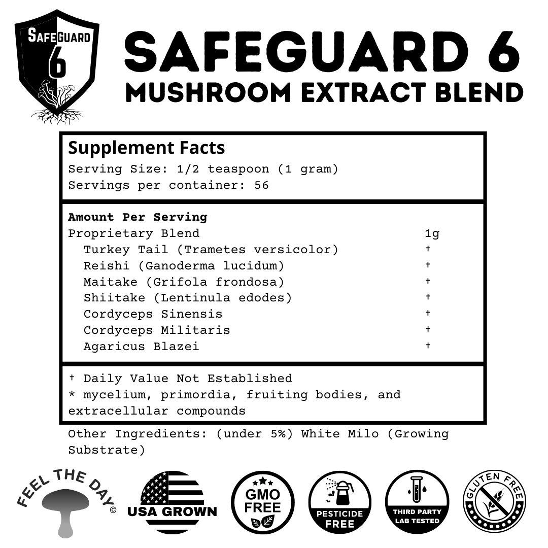 SafeGuard 6 mushroom extract powder supplement 2 oz